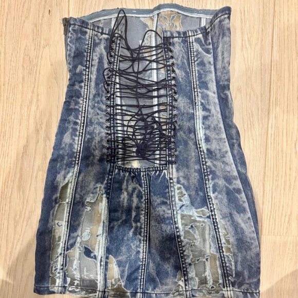 Jaded London Zion Mini Dress Lace Up Corset Mesh Denim UK 10 US 6 SMALL - Picture 3 of 12